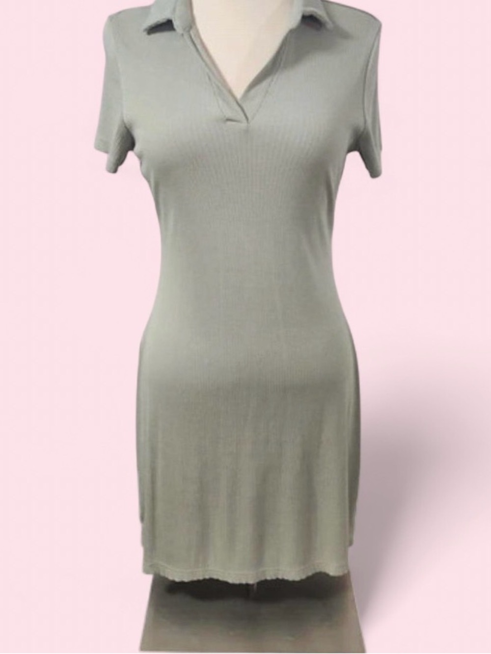 Style Rack Ribbed Polo Tee Dress in Sage